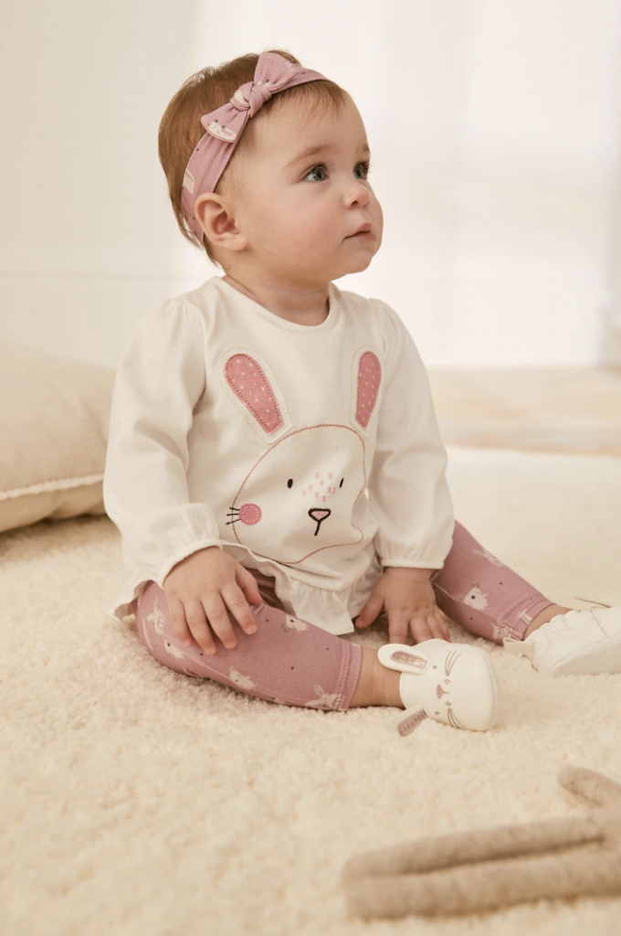 英國NEXT: 3件裝嬰兒帶頭巾賓尼兔圖案套裝