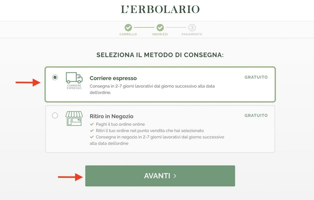 蕾莉歐意大利官網網購教學Step 8：選擇「送貨服務」