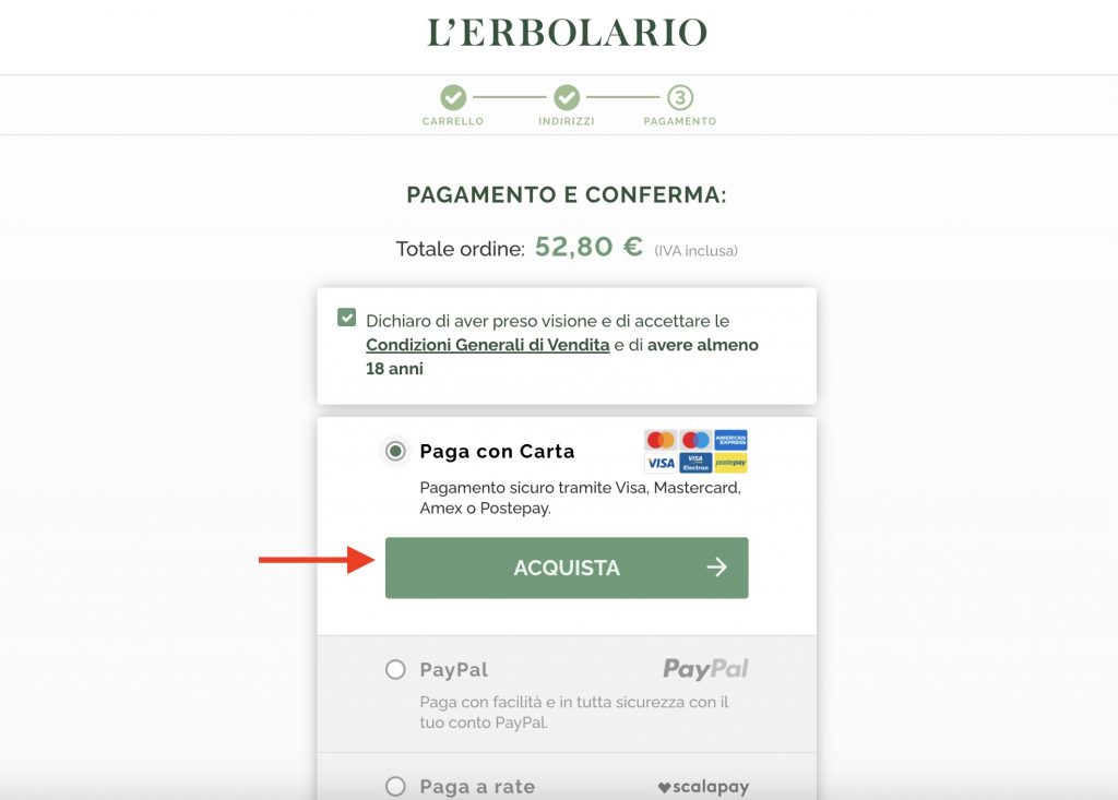 蕾莉歐意大利官網網購教學Step 9：選擇以信用卡結帳