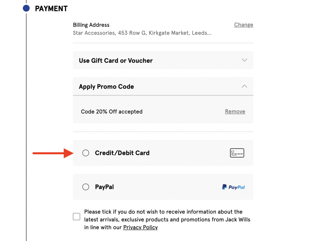 Jack Wills英國網購教學7：進入付款頁面後，填寫信用卡資料進行付款，即可完成購買流程！完成下單後你會收到確認訂單的電子郵件