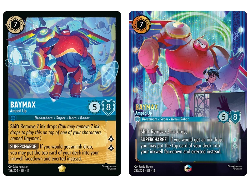 Disney Lorcana Hyperia City Baymax - Amped Up cards: Legendary #158 and Enchanted #237